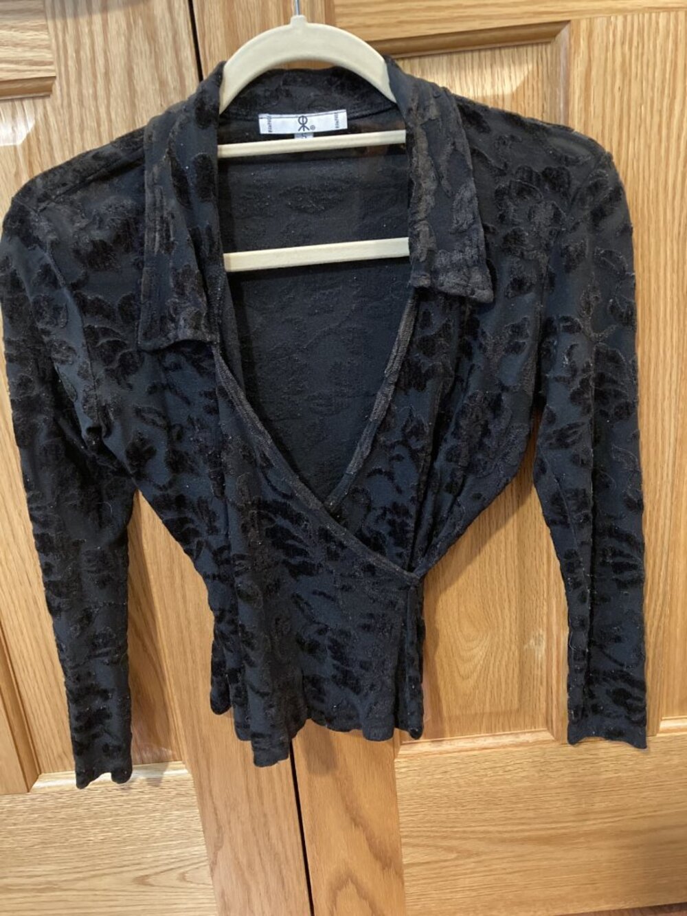 Rampage Semi-sheer Floral Applique' Wrap top